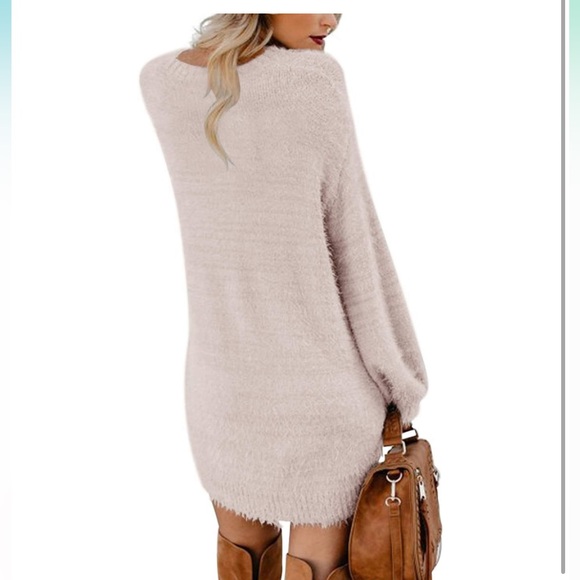 Meenew Women's Furry Pullover Sweater Dress Loose Oversized Long Knitted Top - Picture 2 of 7